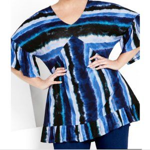 AVENUE Harlen Tunic - Navy Blue / Royal Blue / White Blouse  (26/28) NWT